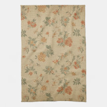 Vintage Burnt Orange and Sage Green Floral