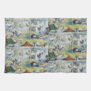 Linge De Cuisine Vintage Carl Larsson Cray Pêche Avec La Famille