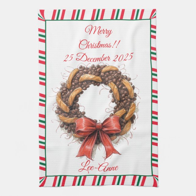 Linge De Cuisine Vintage Coffee Beans & Biscuits wreath (Vertical)