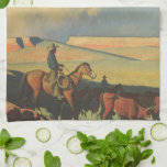 Linge De Cuisine Vintage Cowboys, Open Range par Maynard Dixon<br><div class="desc">Open Range (1942) de Maynard Dixon est une peinture de paysage d'art vintage-américain de l'Ouest. Un éleveur de cow-boys à cheval sur les plaines du sud-ouest. Il élève ses vaches, ses taureaux et son bétail dans les Prairies. De grands nuages blancs remplissent le ciel au-dessus des champs agricoles ouverts et...</div>
