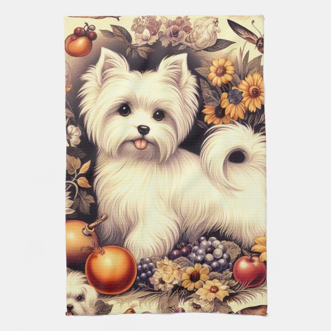 Linge De Cuisine Vintage Cute Maltais (Vertical)