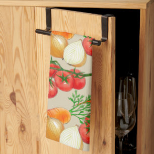 Linge De Cuisine Vintage Ferme Rustique Taupe Aquarelle Légumes