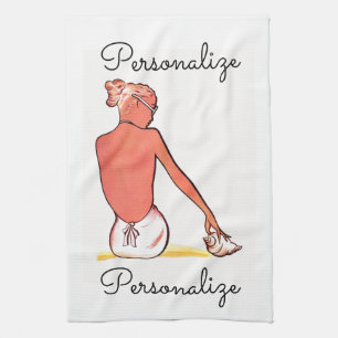 Linge De Cuisine Vintage fille de plage avec coquillage été élégant