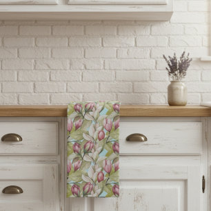 Linge De Cuisine Vintage Floral Rose Et Motif Feuille