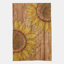 Vintage Floral Rustique Élégant Bois Art Tournesol