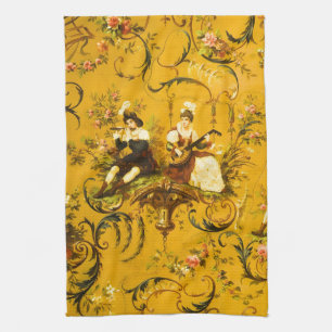 Linge De Cuisine Vintage French Gold Yellow Toile Victorian Floral
