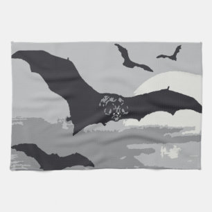 Linge De Cuisine Vintage Halloween Chauves-souris noires volantes