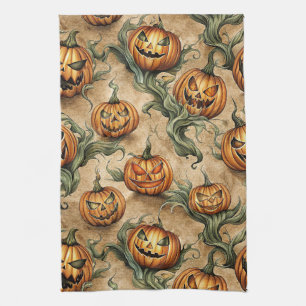 Linge De Cuisine Vintage Halloween Jack-O-Lantern Vine Motif