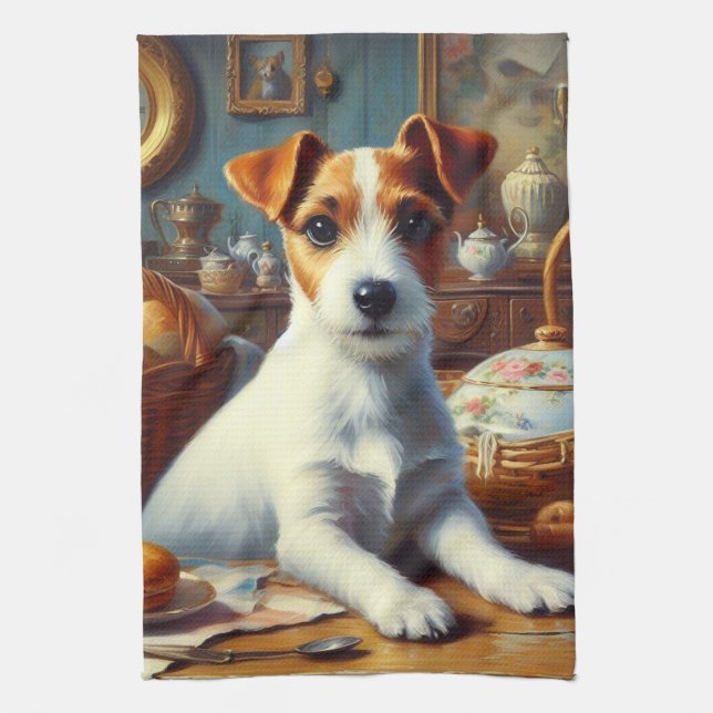 Linge De Cuisine Vintage Jack Russell Terrier Peinture (Vertical)