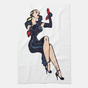 Linge De Cuisine Vintage Joli Blonde Retro Glamor Girl Pinup