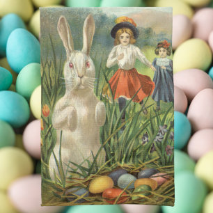 Linge De Cuisine Vintage lapin de Pâques et enfants heureux Eastert