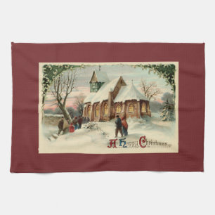 Linge De Cuisine Vintage Noël paroissiens de l'église à la messe de