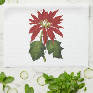 Linge De Cuisine Vintage Noël, Rouge Poinsettia Plante d'hiver