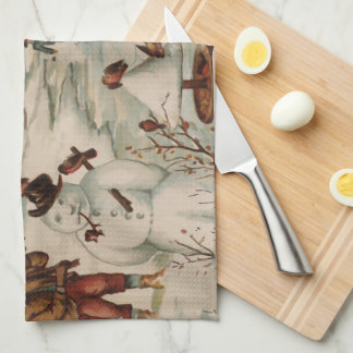 Linge De Cuisine Vintage Noël scène patinage sur glace