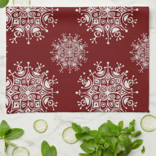 Linge De Cuisine Vintage Noël Snowflakes Red Blizzard Motif