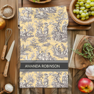 Linge De Cuisine Vintage noir jaune toile de jouy imprimé