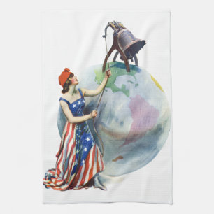 Linge De Cuisine Vintage Patriotique Lady Liberty Magazine Couvertu