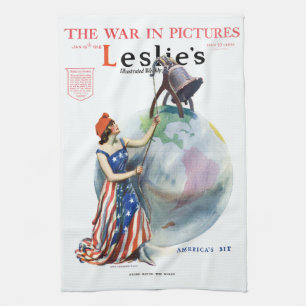 Linge De Cuisine Vintage Patriotique Lady Liberty Magazine Couvertu