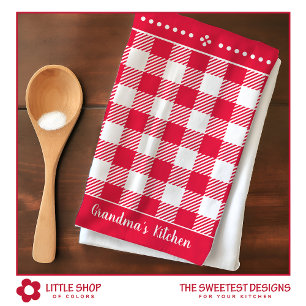 Linge De Cuisine Vintage Rouge à Carreaux Nom Personnalisable