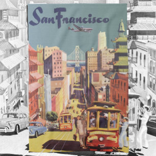 Linge De Cuisine Vintage San Francisco Cable Cars Travel Poster Art