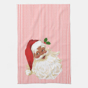 Linge De Cuisine Vintage Santa Claus Rouge & Blanc Stripe Cuisine T