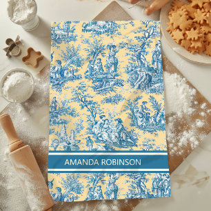 Linge De Cuisine Vintage turquoise jaune toile de jouy imprimé