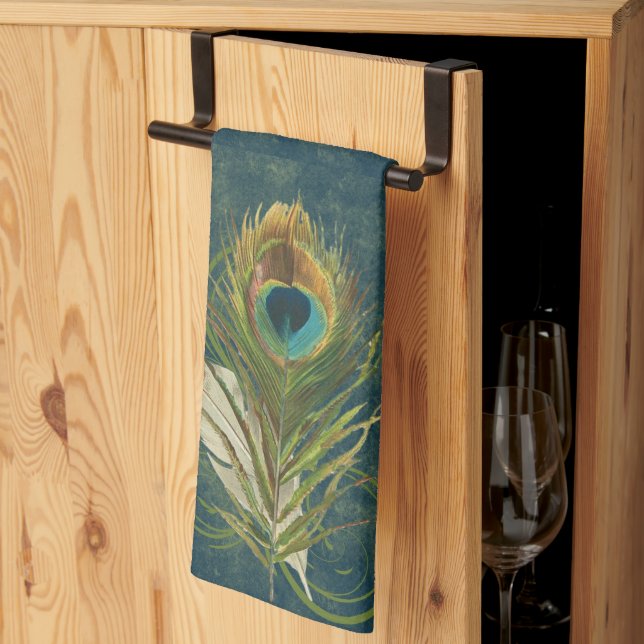 Linge De Cuisine Vintage Turquoise Peacock Feather stylé (Pliage en tiers)