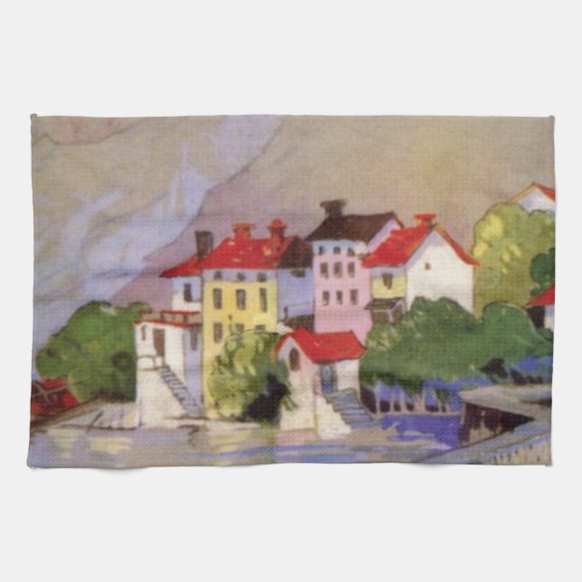 Linge De Cuisine Vintage Village balnéaire Italie Tourisme (Horizontal)