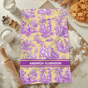 Linge De Cuisine Vintage violet jaune toile de jouy imprimé