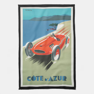 Linge De Cuisine Vintage voyage Côte d'Azur France Voiture Rouge