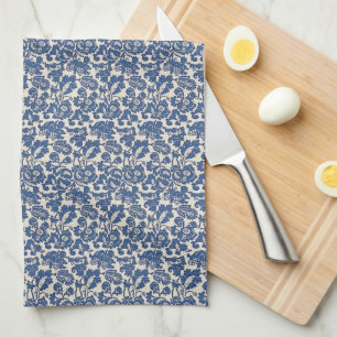 Linge De Cuisine Vintage William Morris Motif Floral Bleu Blanc