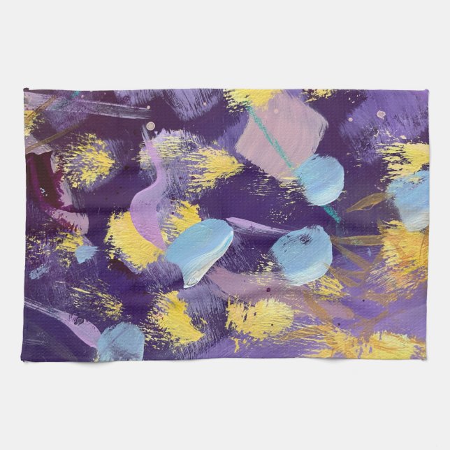 Linge De Cuisine Violet et Jaune Vifs, Art Abstrait  (Horizontal)