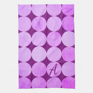 Linge De Cuisine Violet, Violet Magenta et Cercles roses Monogramme