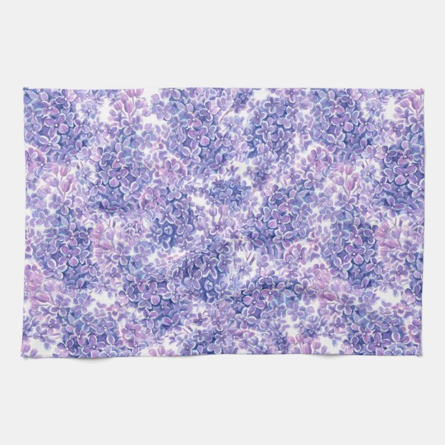 Linge De Cuisine Violette aquarelle fleurs lilas (Horizontal)