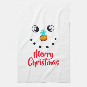 Linge De Cuisine Visage de Bonhomme de Neige Festif Joyeux Noël