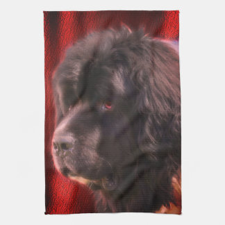 Linge De Cuisine Visage de chien noir et blanc de Terre-Neuve