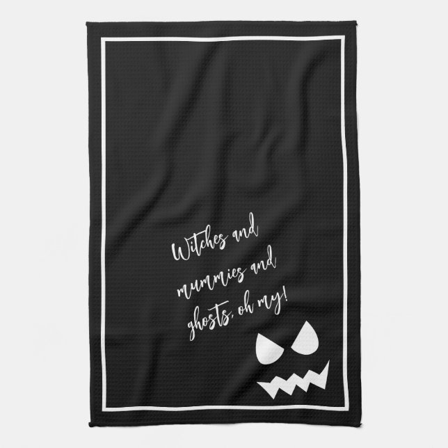 Linge De Cuisine Visage de fantôme effrayant Halloween noir et blan (Vertical)