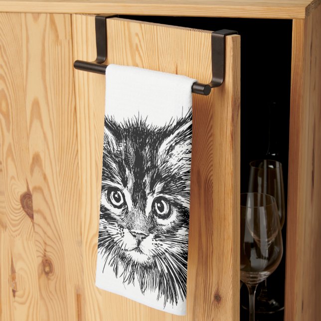 Linge De Cuisine Visage de Kitten noir et blanc (Pliage en tiers)