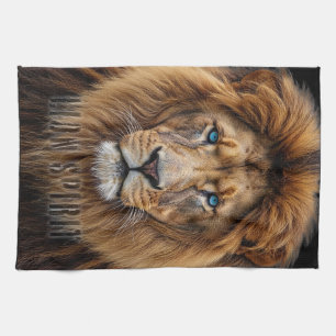 Linge De Cuisine Visage de lion majestueux aux yeux bleus   Faune A