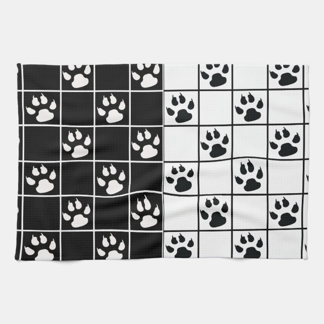 Linge De Cuisine Vitre blanche noire Cute Paw Plaid (Horizontal)