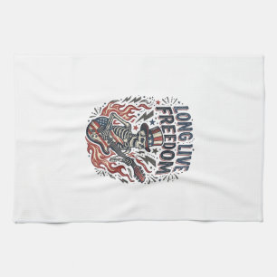 Linge De Cuisine Vive la Liberté T-shirt Rockeur Squelette Patrioti