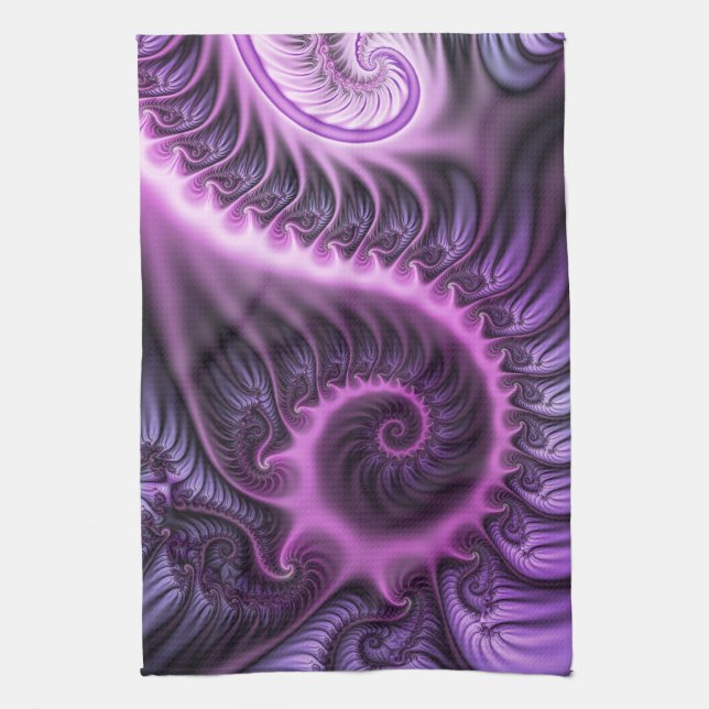 Linge De Cuisine Vivid Cool Abstrait rose violet Fractal Art Spiral (Vertical)