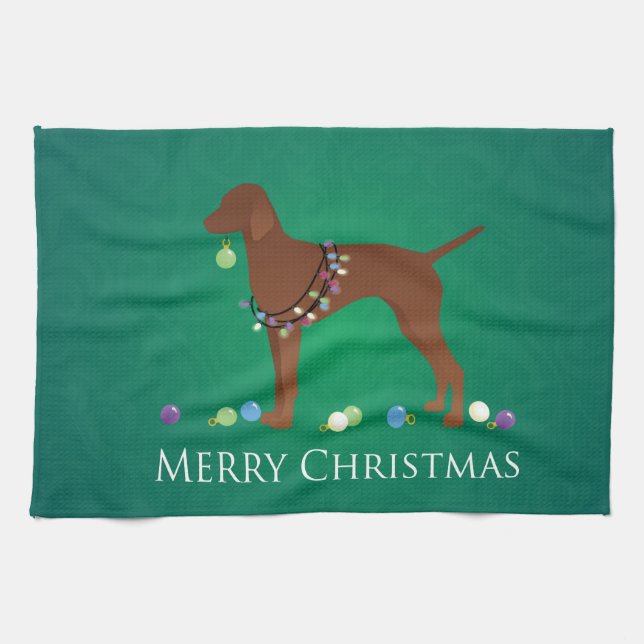 Linge De Cuisine Vizsla Chien Joyeux Noël Design (Horizontal)