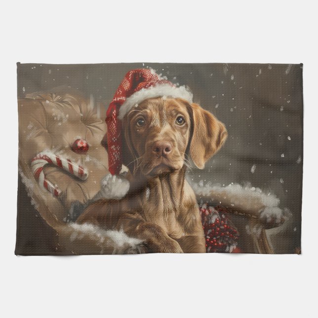 Linge De Cuisine Vizsla de Noël Fête (Horizontal)
