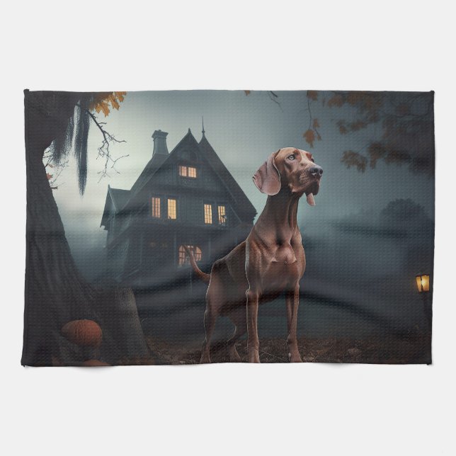 Linge De Cuisine Vizsla Halloween Effrayant (Horizontal)