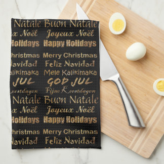 Linge De Cuisine Vœux de Noël en paillettes dorées multilingues 