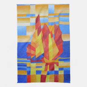 Linge De Cuisine Voile sur les Sept Mers So Blue Cubist Abstrait