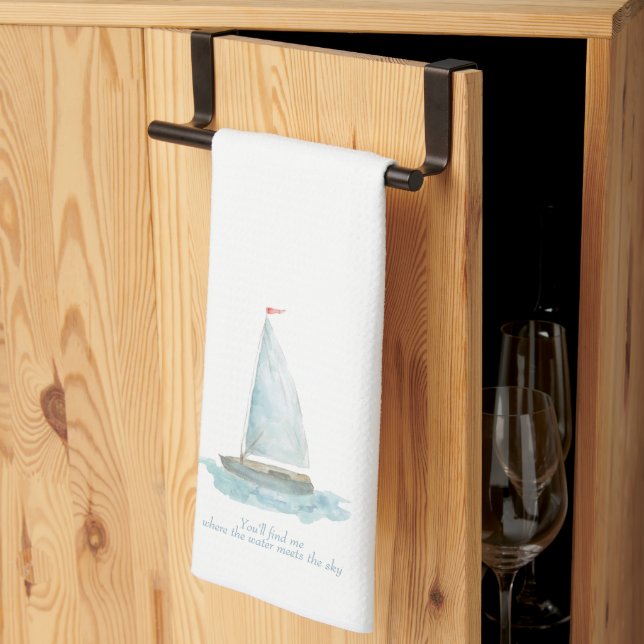 Linge De Cuisine Voilier aquarelle côtière  (Pliage en tiers)