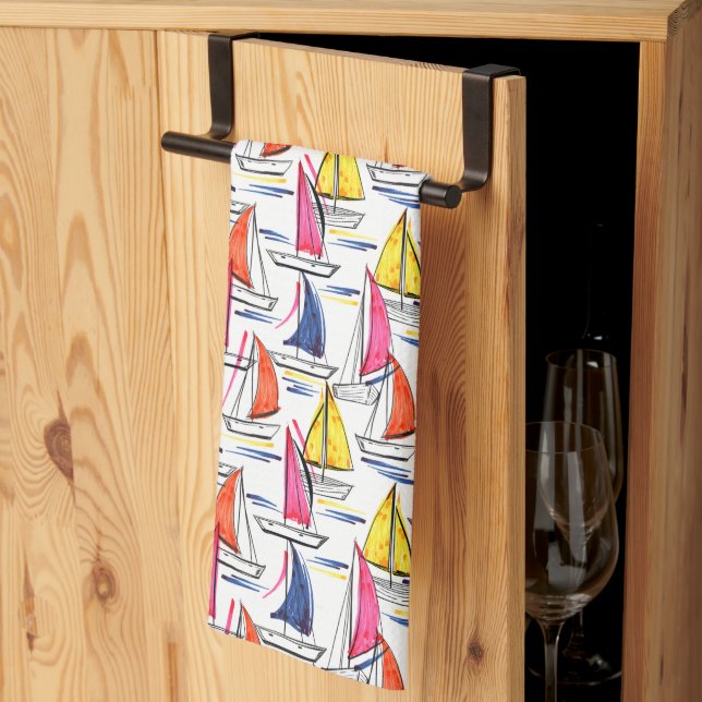 Linge De Cuisine Voilier Nautique Motif été (Pliage en tiers)