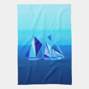 Linge De Cuisine Voilier / yacht géométrique moderne, bleu cobalt